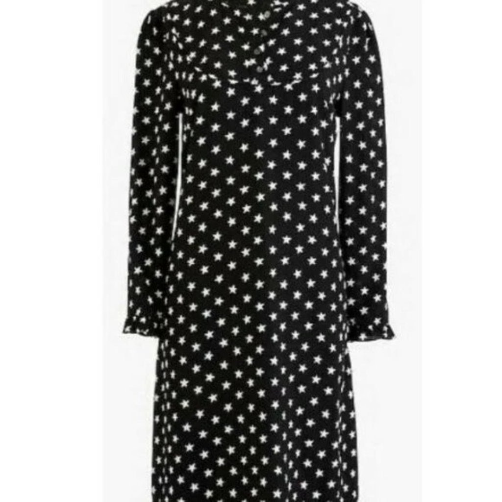J.Crew Collection Star Print Casual Dress Silk Cocktail Long Sleeve H0085 Sz 8 M
